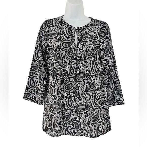 MICHAEL Michael Kors Tops - Michael Kors Women Black White Paisley Print Front Tie Tunic Shirt